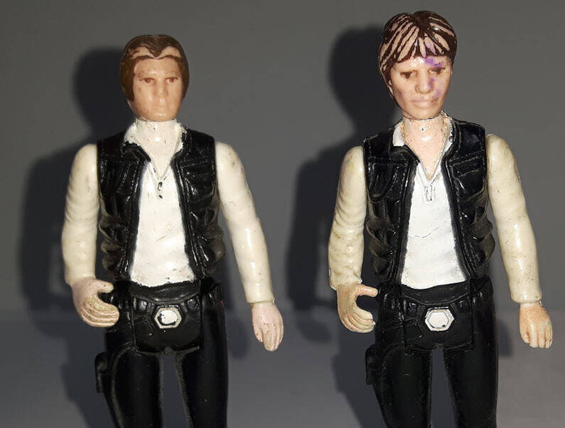 Vintage Han Solo Figures Large head and Small Head Comparison